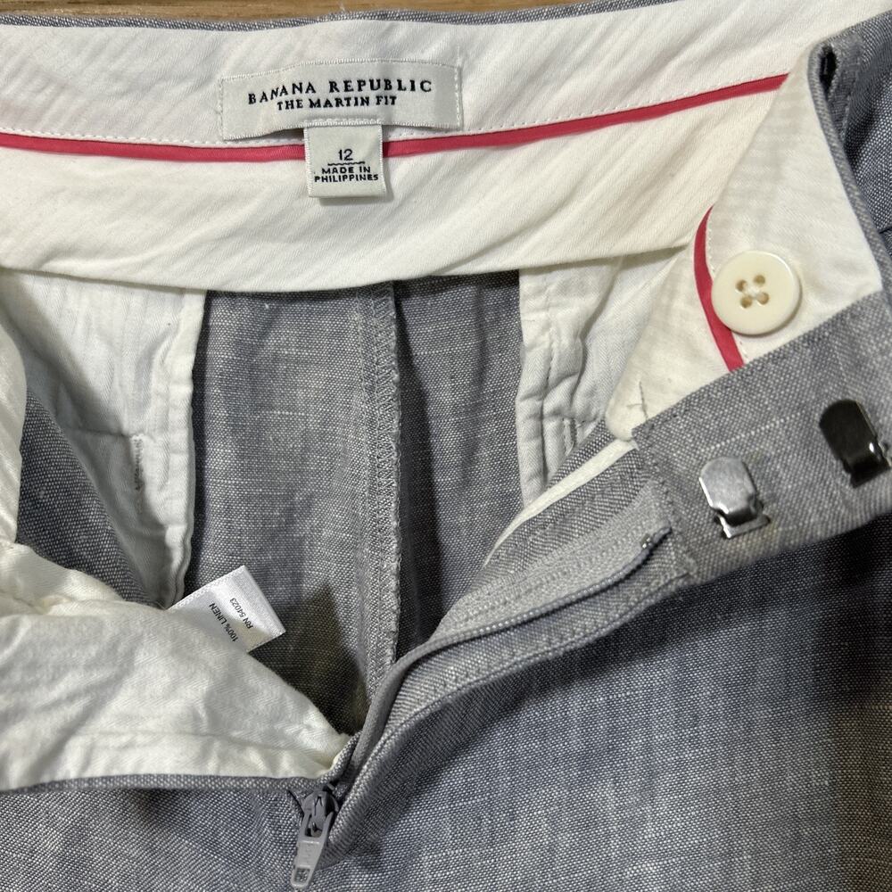 Banana Republic Women’s Sz 12 The Martin Fit 100% Linen Pants Blue Gray - Picture 3 of 5